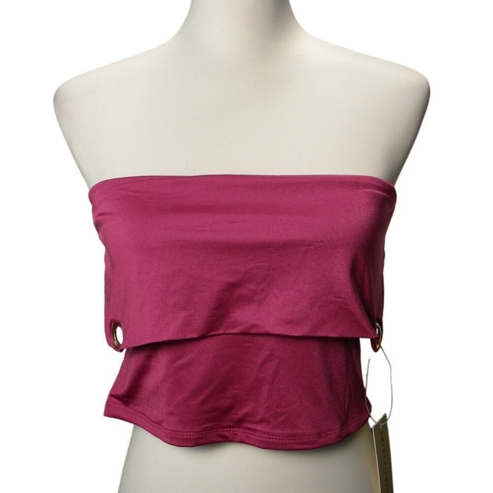 Thirty Thirty LA Pink Strapless Tube Top‎ Crop Top Eyelet Detail Size Small